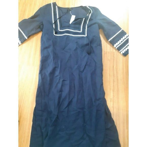 J.CREW Dresses & Skirts - J Crew Long Beach Tunic Dress With Rickrack Trim Blue and White Womens Size XS